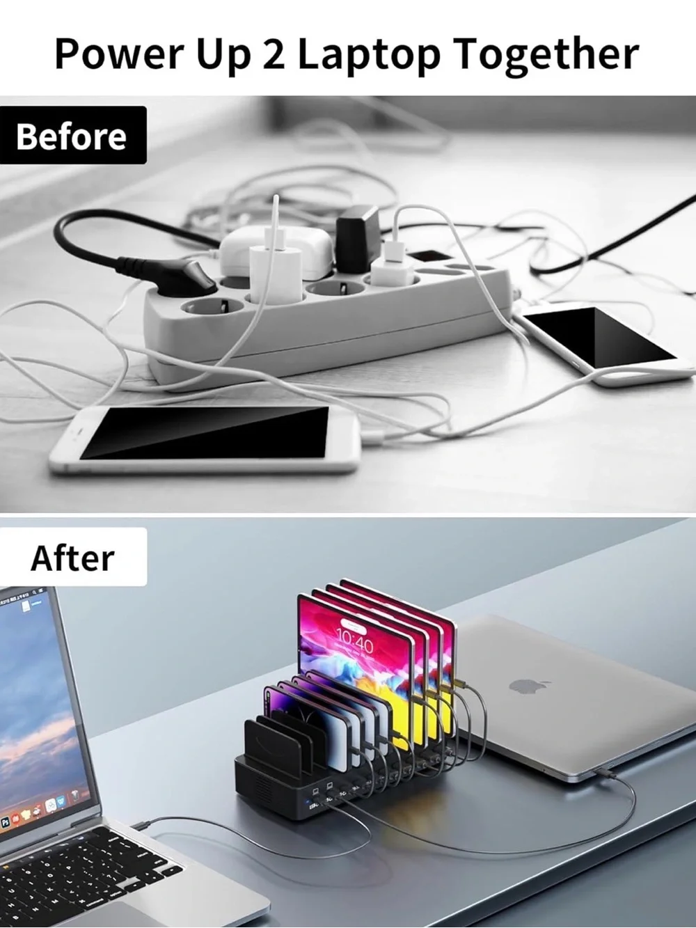 Multi-Device Charging Station Organizer - Black
